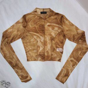 Cream Swirl ༯ Naked Wardrobe ༯ Long Sleeve Mesh Top